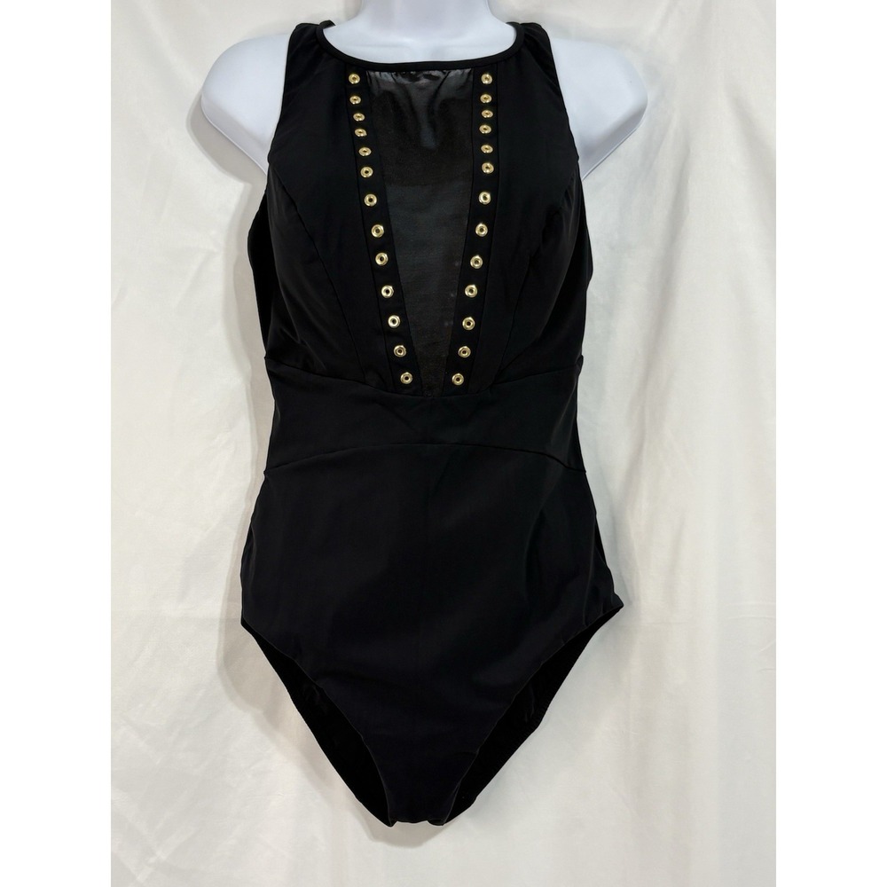 Amoressa By Miraclesuit One Piece Swimsuit Black Sheer Panel Women's Size 4-6